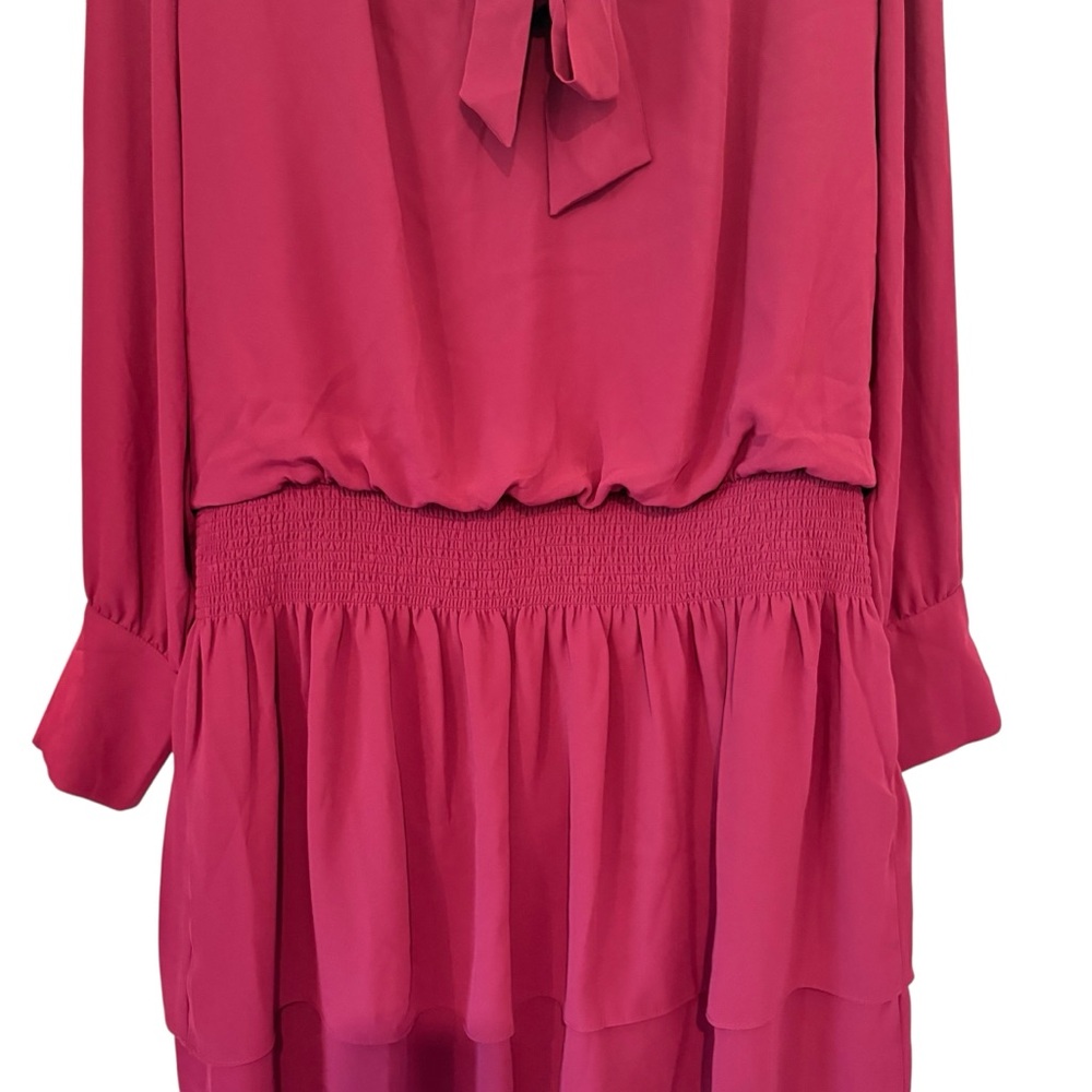 NWT, White House Black Market Tie Neck Blouson Dress in Red Plum, Sz XL - Picture 8 of 16